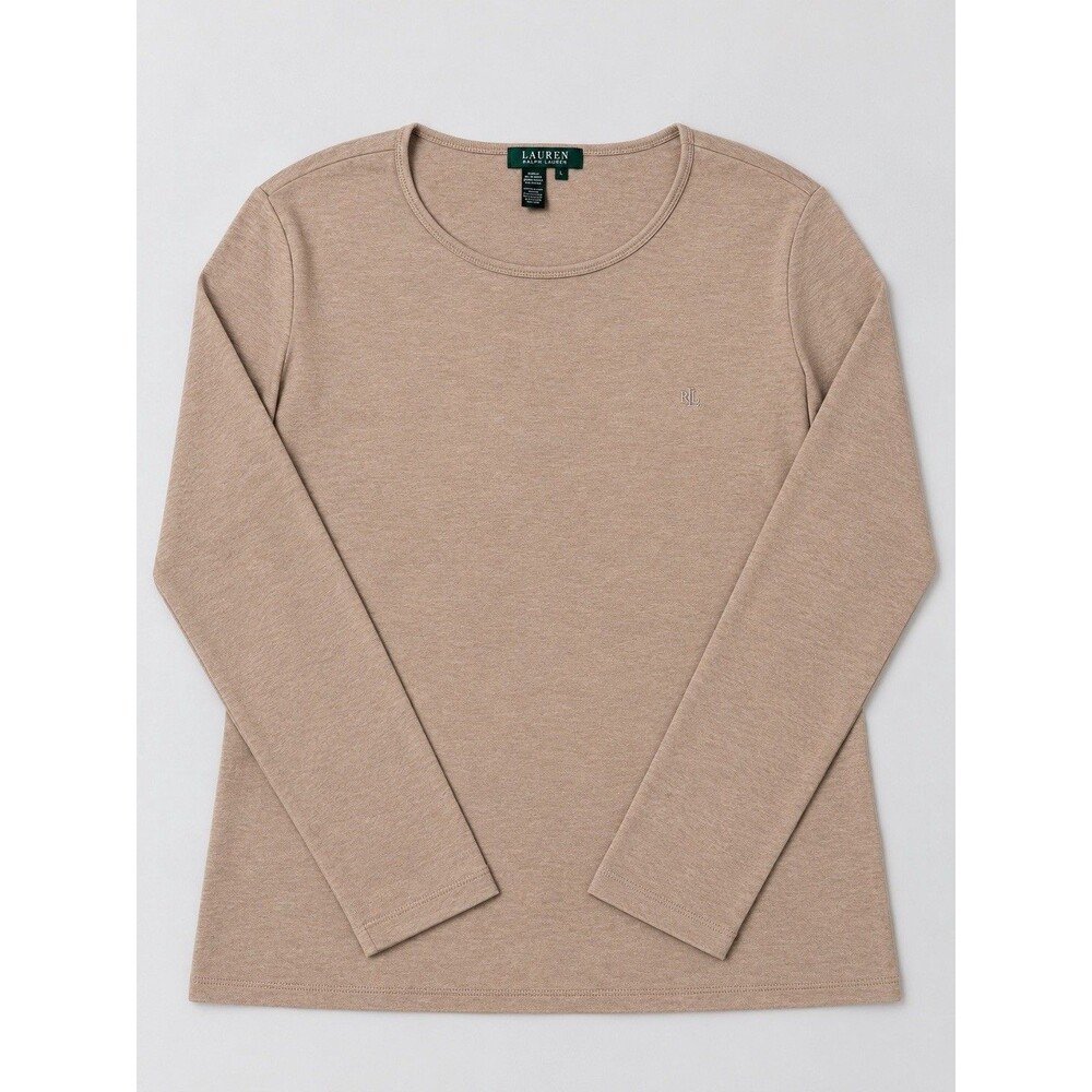 Lauren Ralph Lauren Women’s Long Sleeve Cotton Shirt Taupe XL Embroidered Logo